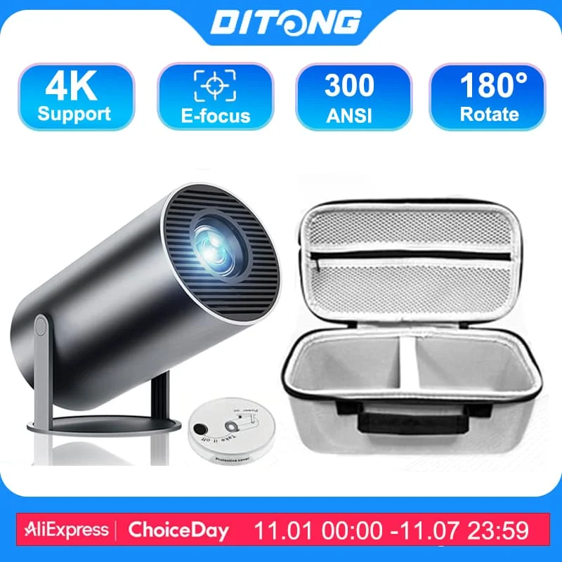 DITONG HY300 Plus HD Proyector portátil 4K proyector Android LED Video Cine en casa Cine Teléfono mini Proyector Película HY300 pro