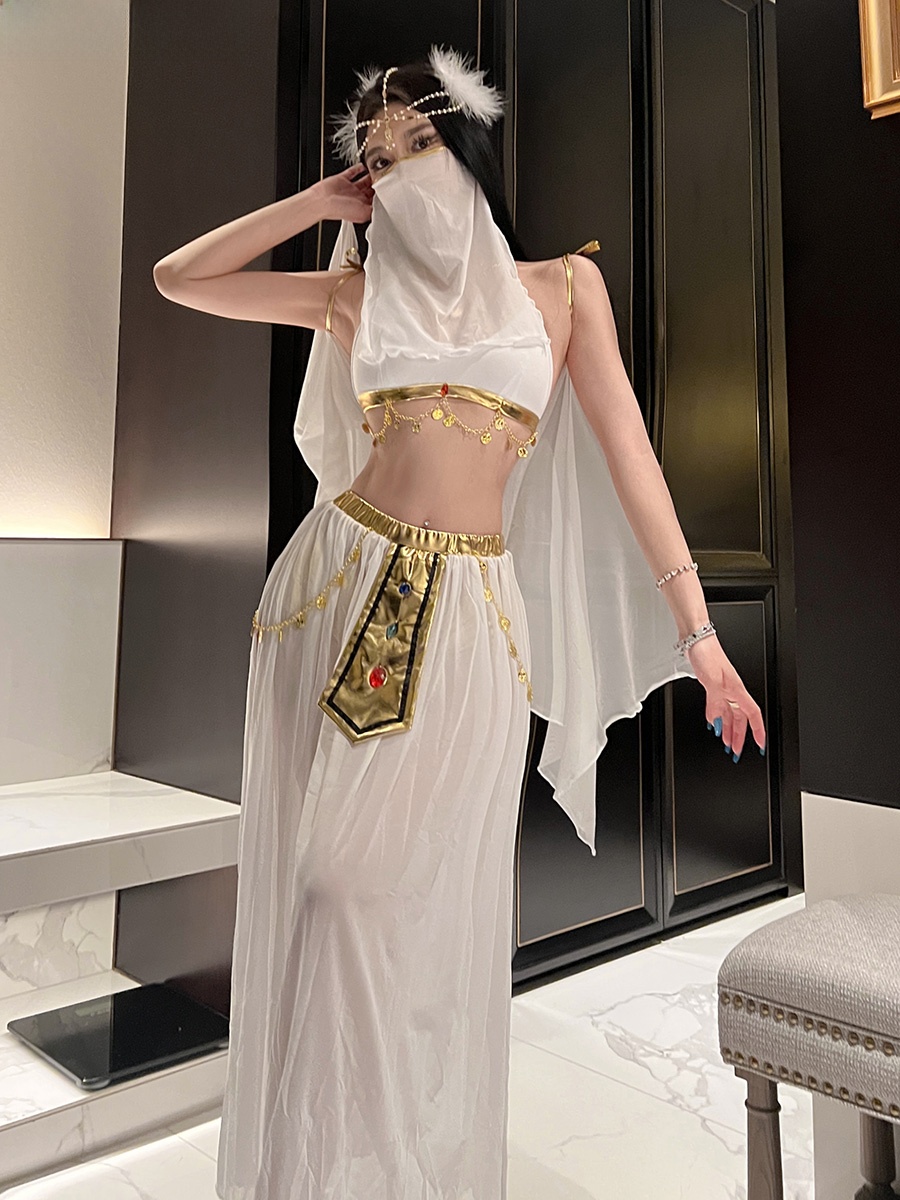 Fsia de Dança do Ventre Estilo Princesa Cosplay da Antiga Dinastia Chinesa com Sabor Étnico Moda Fena para Apresentaç...