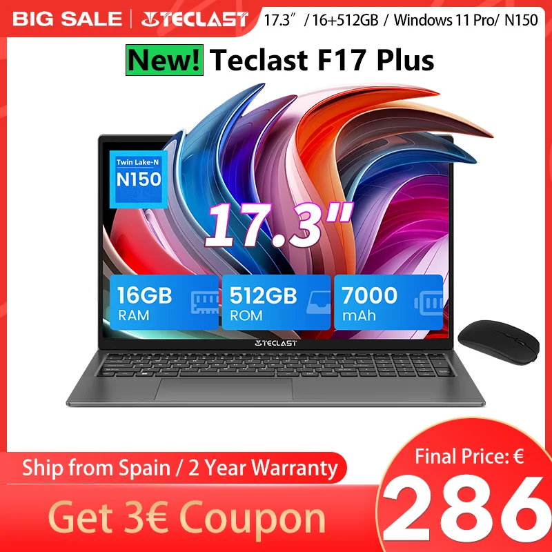 Teclast F17Plus 17,3-Zoll-Laptop Intel N95 16 GB RAM 512 GB SSD Windows 11 Notebook 180 °   Flip-Computer-Tastatur mit Hintergrundbeleuchtung Mini-HDMI