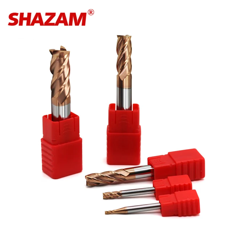 Shazam HRC55 4ก้านแบบปลายแบน4ขลุ่ยเคลือบทังสเตนเหล็กคาร์ไบด์อัลลอยด์คัตเตอร์10ชิ้นสำหรับงานกัด CNC