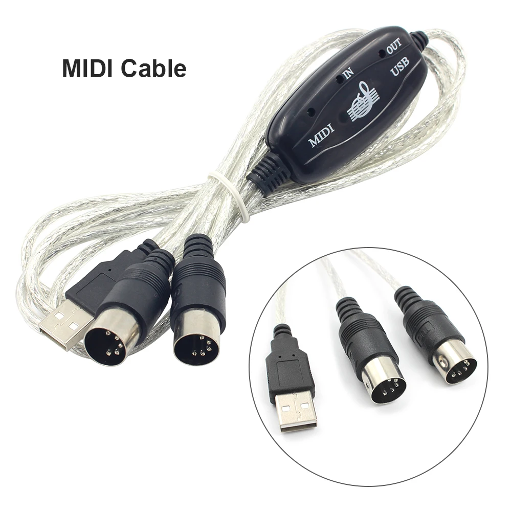 USB IN-OUT MIDI ชุดสายเคเบิลอะแดปเตอร์คีย์บอร์ดสายแปลง PC to Music อิเล็กทรอนิกส์น้ําหนักเบาแบบพกพาองค์ประกอบเพลง