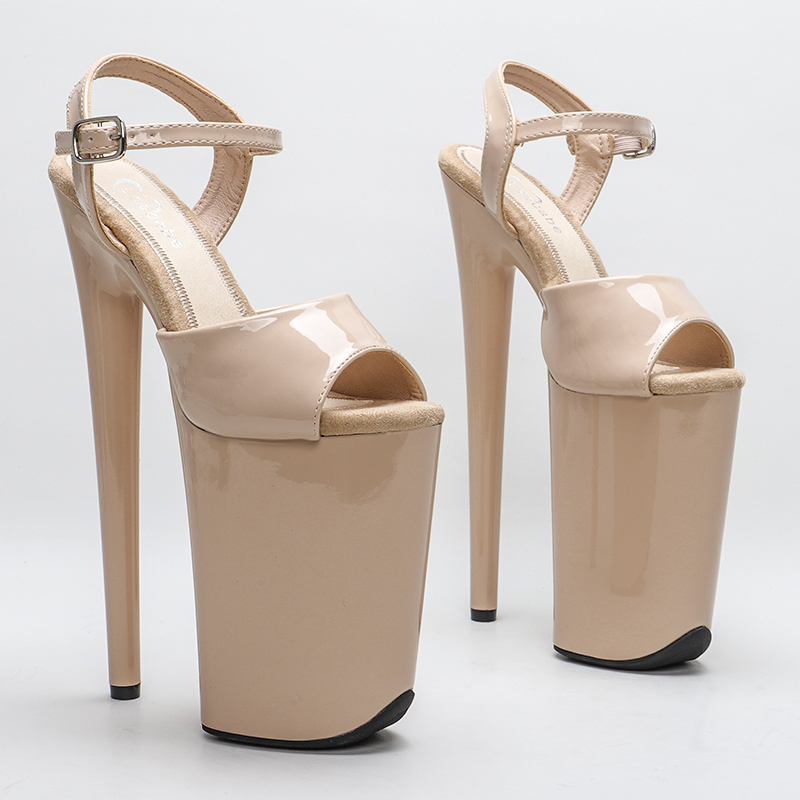 Leecabe 23CM/9 Zoll Patent PU Obermaterial Fischmaul Party High Heels Sandalen Pole Dance Schuhe