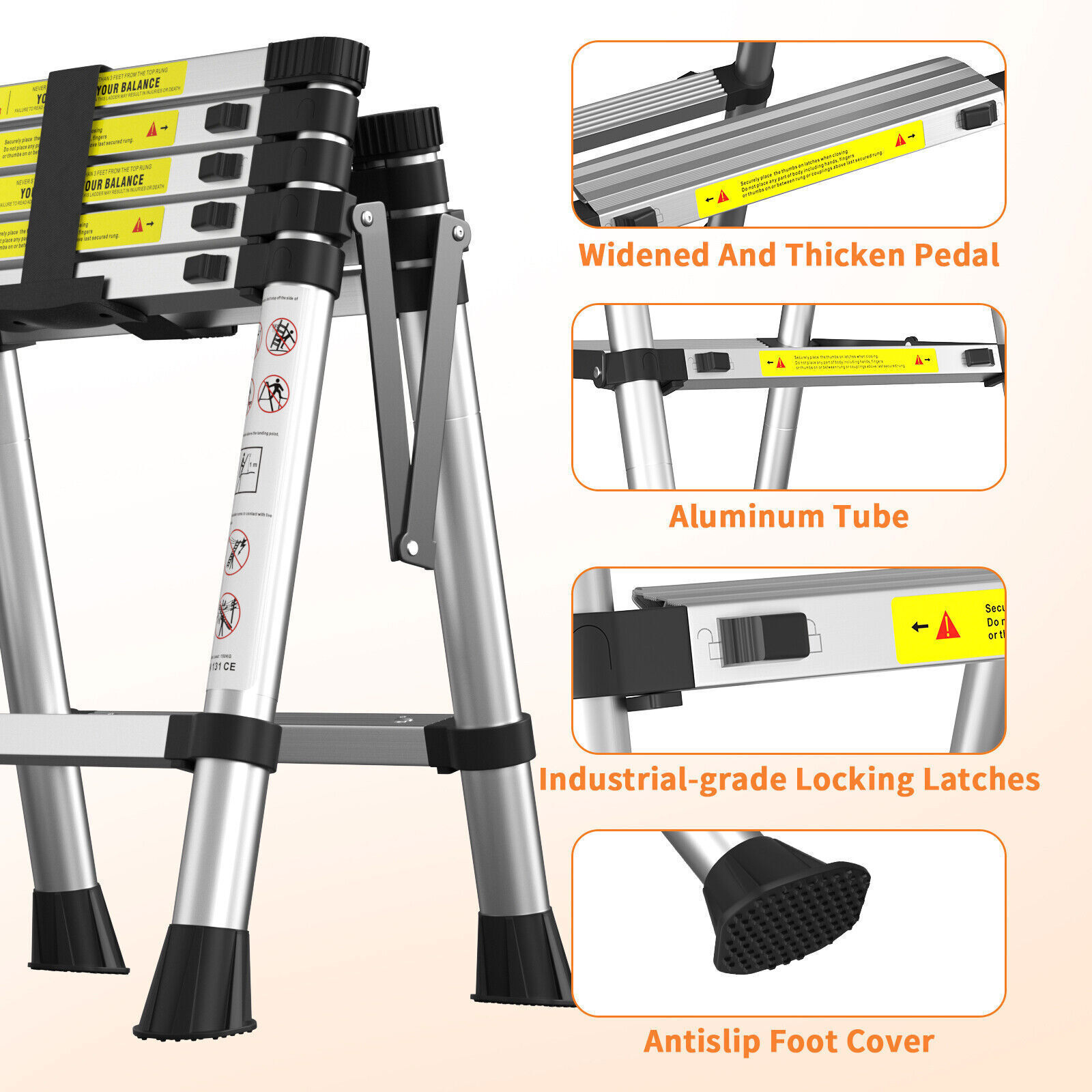 Telescoping Step Ladder Aluminum 4+5 Steps Max 150kgs Capacity A-Frame Multipurpose Ladder for Indoor and Outdoor Household
