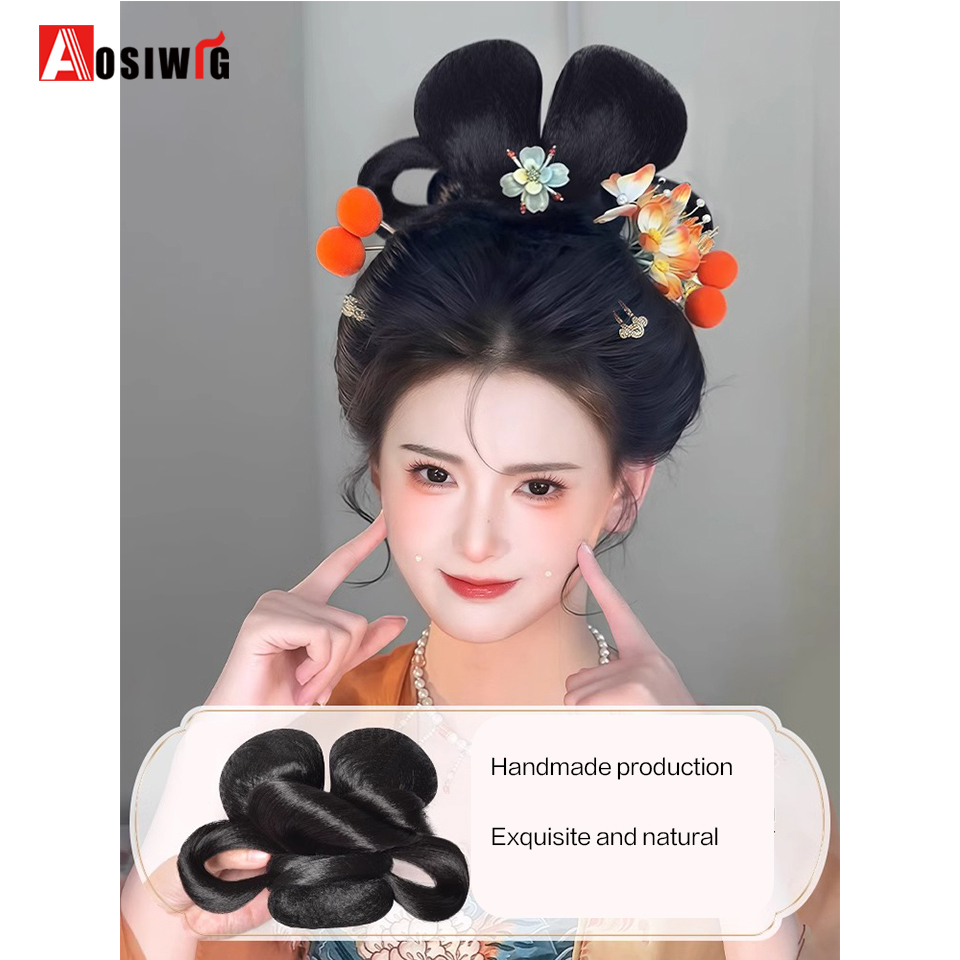 Synthetische Hanfu-Perücke, Kopfbedeckung, weiblich, einteilig, kleiner Taiping-Brötchen, Tang-Stil, altes Kostüm, tägliche Leistung, Styling, Haarkissen