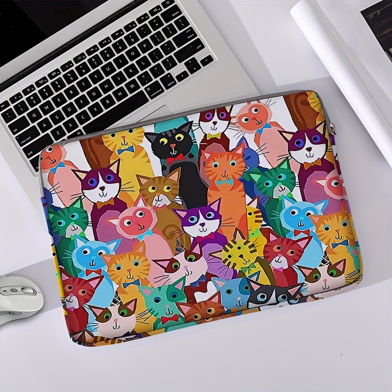 One piece set, two styles, colorful cartoon cat pattern printed laptop bag, briefcase, suitable for 14 inch laptops