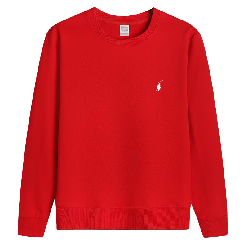 RL embroidered sportswear cotton men's spring and autumn thin style long sleeved men's round neck pullover top men's clothing