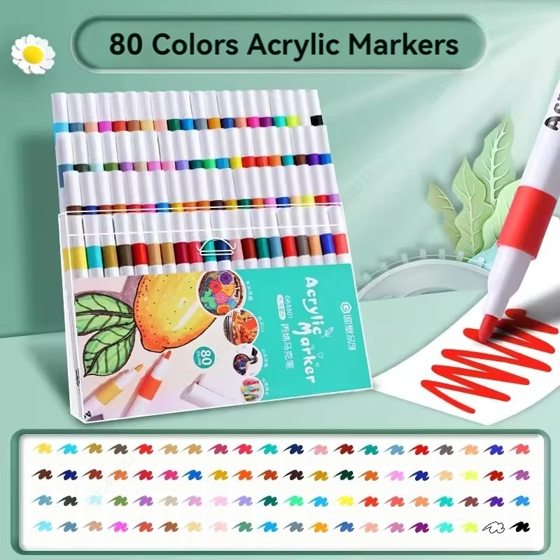 12-80 colori Set Vernice acrilica Pennarello artistico Pittura su roccia per bambini Graffiti Pietra Ceramica Vetro Legno Artigianato fai da te Forniture artistiche