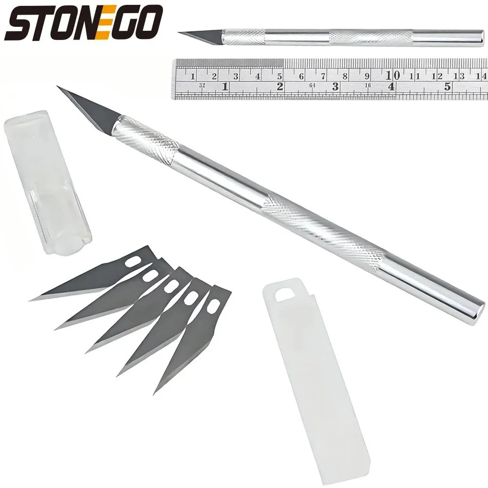 STONEGO Paper Cutter Pen Knife - Scalpel with Steel Blades for Crafts, Arts, Drawing, DIY, Repair - Precision Engraving Knives