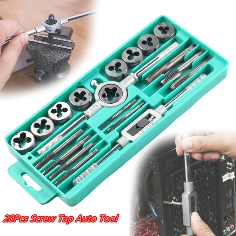 Multifunction Tap and Die Set 8/12/20Pcs M3-M12Metric Screw Thread Plugs Hand Screw Taps Straight Taper Tapping and Thread Tools