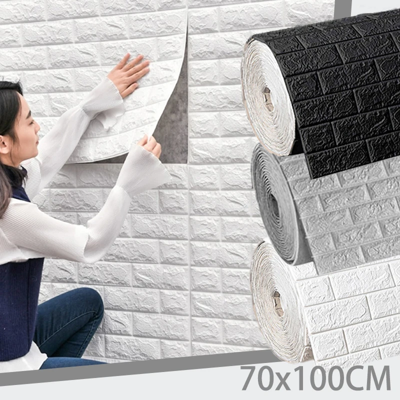 70X100 CM Decorativo Wall Art Carta da parati autoadesiva Peel and Stick Pannelli fai da te Adesivo da parete in mattoni retrò finto per la decorazione domestica