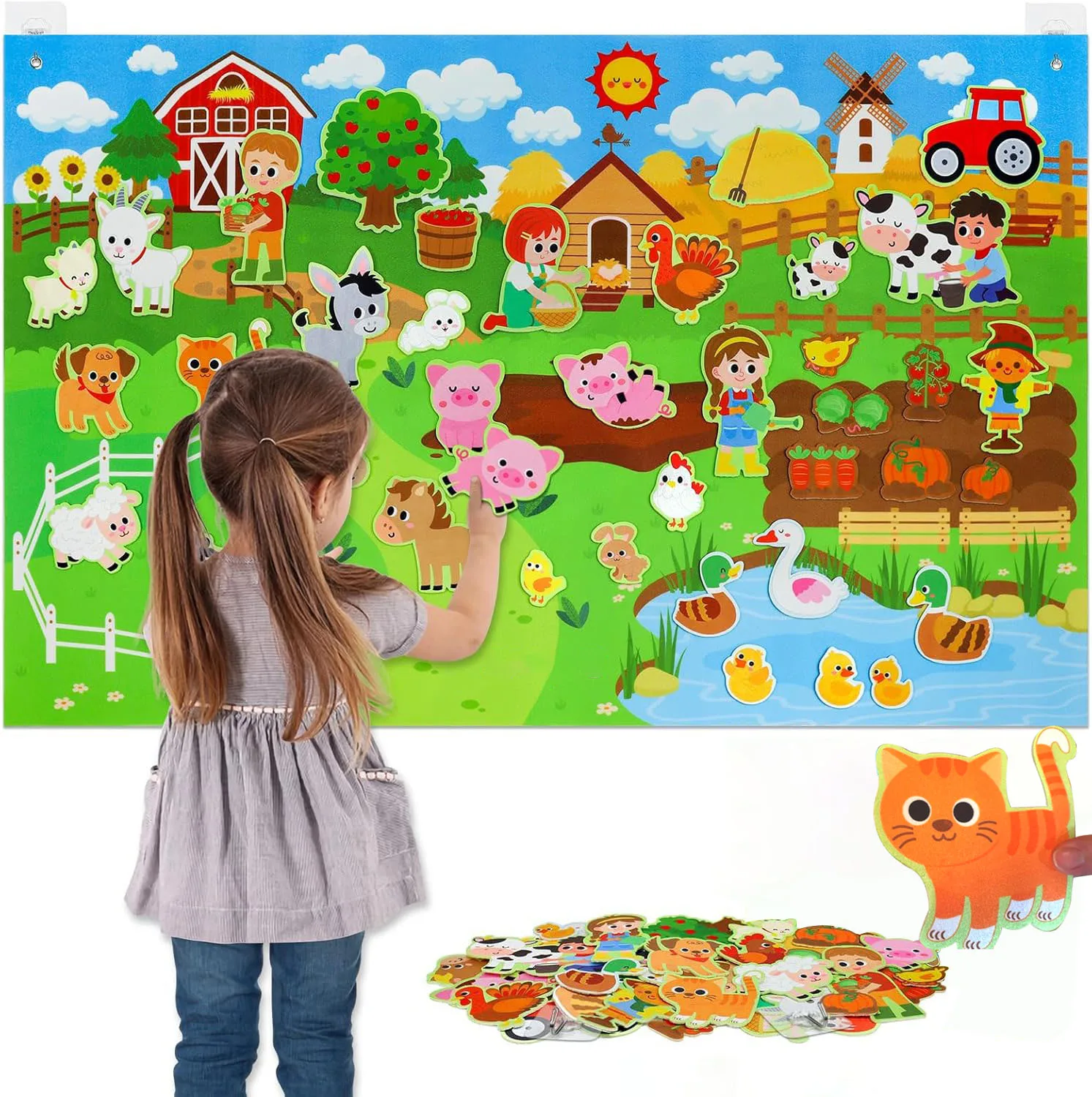 Farm Animals Filz-Geschichtenbrett-Set, Geschichtenerzählen, frühes Lernen, interaktives Spielset, Wandbehang, Puzzle, Spielzeug für Kleinkinder, Geschenke