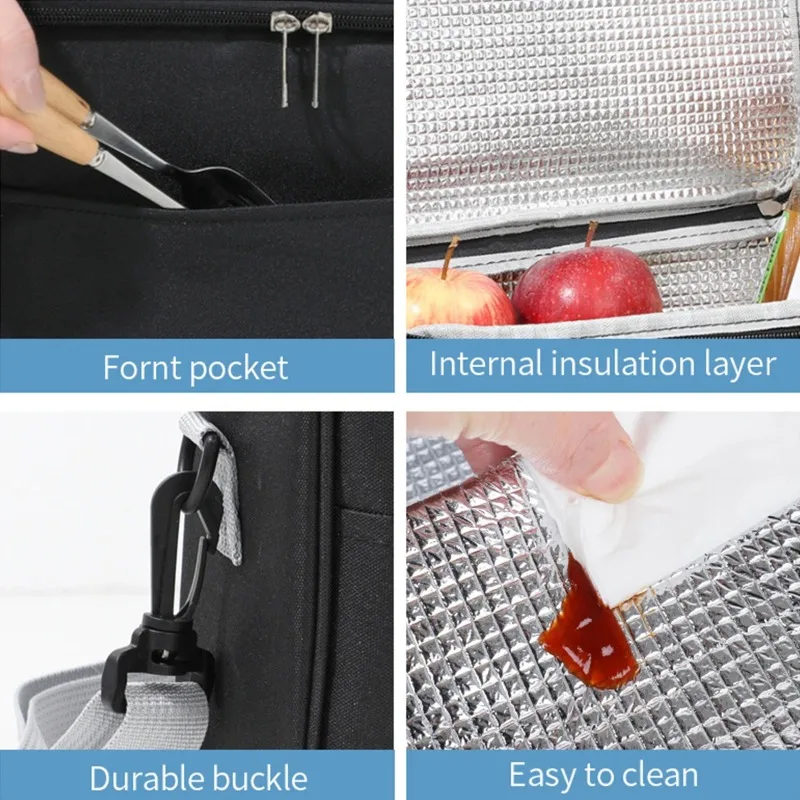 Borsa per il pranzo isolata Contenitore per alimenti termico impermeabile di grande capacità Tracolla regolabile Scatola per il pranzo addensata per la scuola