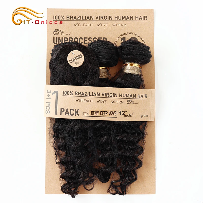 Kinky encaracolado feixes de cabelo humano curto cabelo brasileiro tece 3 pacotes com fecho natural preto encaracolado pacotes com fecho