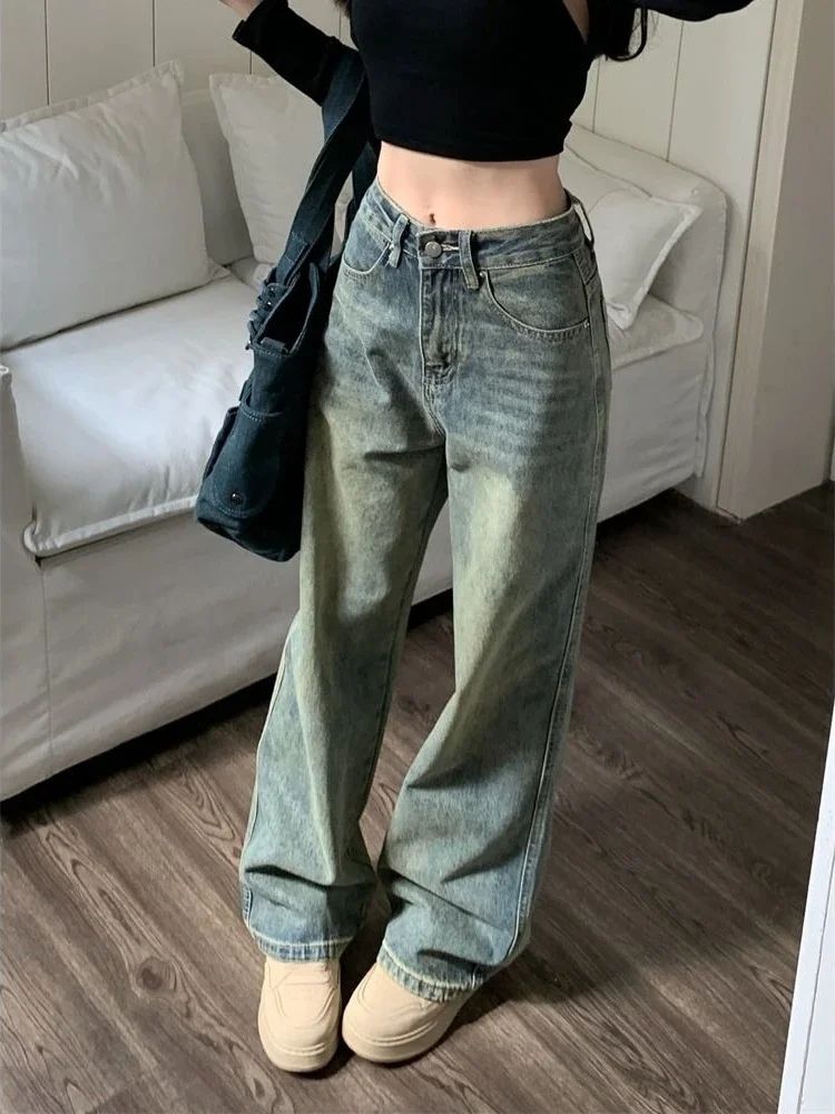 Deeptown Y2k だぶだぶワイドレッグジーンズ女性ヴィンテージストリート洗浄デニムパンツグランジ基本だらしないブルーズボンファム秋