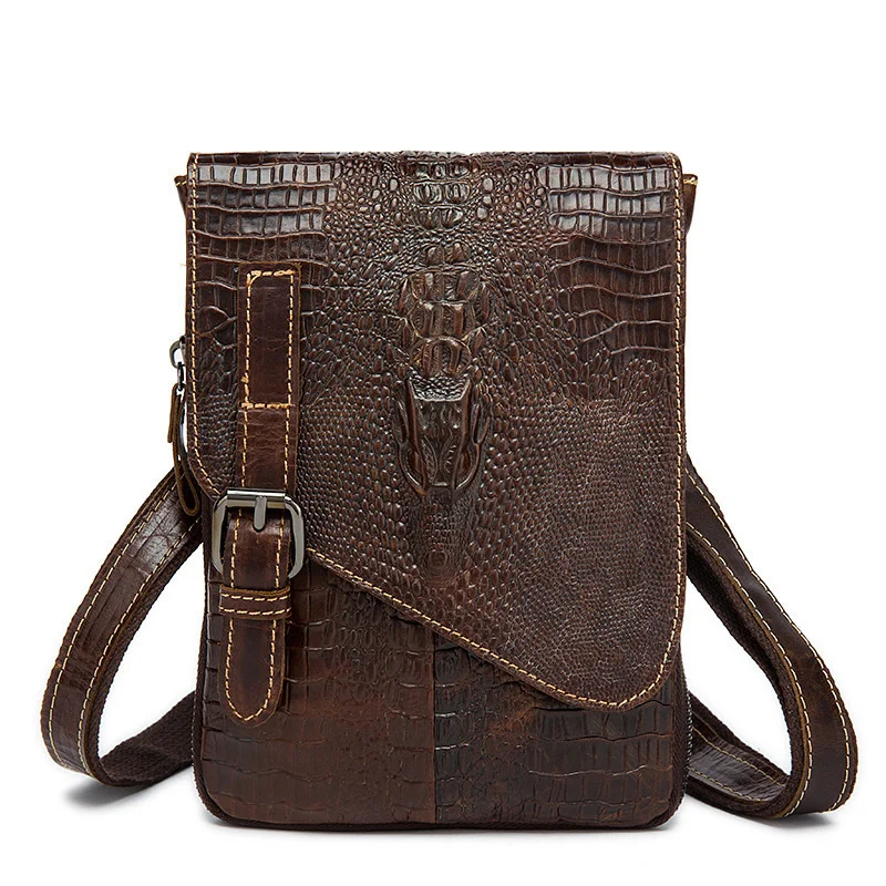 Maletín clásico de cocodrilo para hombre, bandolera retro de cuero genuino, bolso de diseñador de lujo