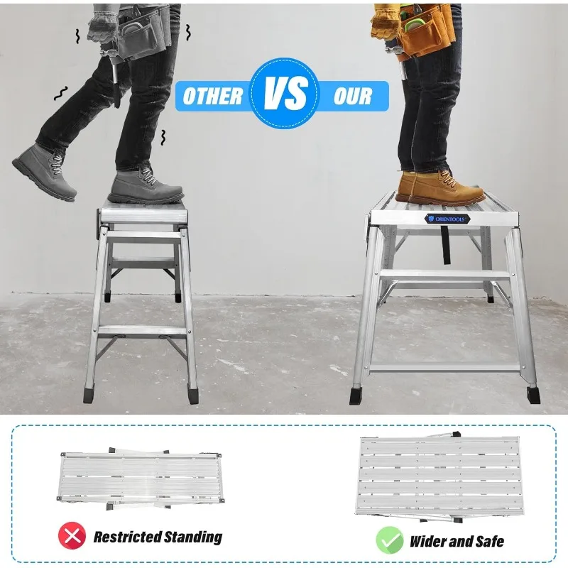 Adjustable Work Platform, (39.4" X 18.5") Portable Folding Aluminum Step Ladder, Scaffolding Platform of Capacity 330 LBS
