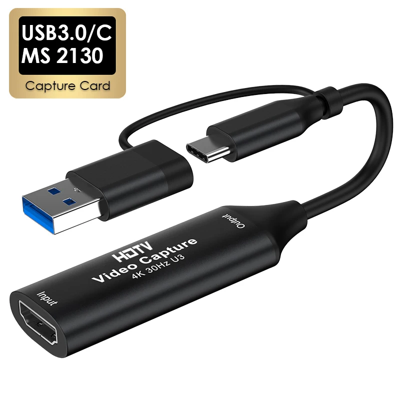 MS2130 Chip Type C USB3.0/2.0 Capture Card 4K HDMI-compatible Video Grabber 1080P Game Recording Live Streaming for PS4 Xbox