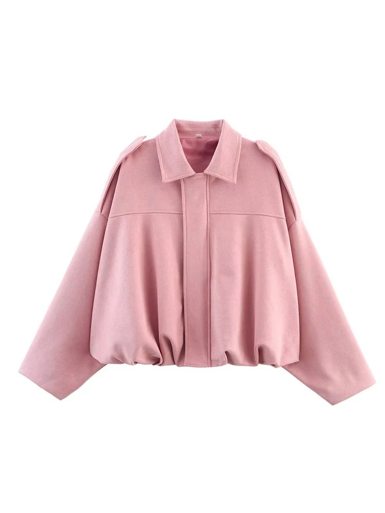 TFMLN, chaqueta Bomber de gamuza para mujer, nueva moda de primavera, abrigo Bomber liso de gran tamaño con cremallera de manga larga, ropa de calle elegante para mujer 2025