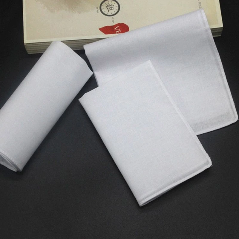 28x28 ซม. ผู้ชายผู้หญิงผ้าเช็ดหน้าผ้าฝ้ายสีขาว Hankies พ็อกเก็ตสแควร์ผ้าเช็ดตัว