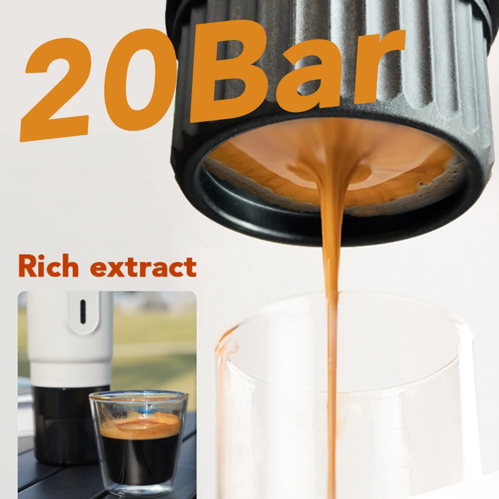 MEIMOKA Cafetera portátil Cafetera espresso para exteriores 20 Bar Presión Calefacción inalámbrica Carga USB