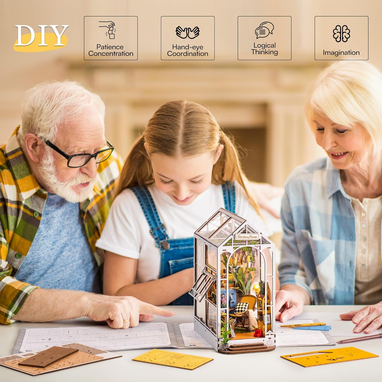 Robotime Rolife bricolage coin livre maison de poupée Miniature en bois pour étagère insérer meubles