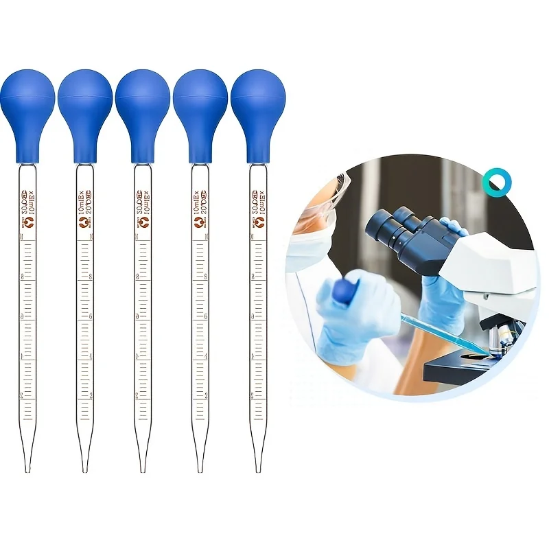 Pipetta da laboratorio per burette graduata in vetro con tappo in gomma grande Asta di agitazione in vetro da 10 ml per il trasferimento Li