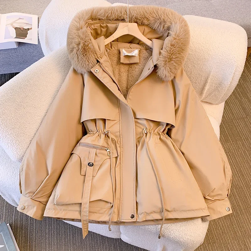 Parka de invierno para mujer, versión coreana, Chaqueta de algodón cálida de terciopelo para mujer, ropa de abrigo fina con temperamento 2024