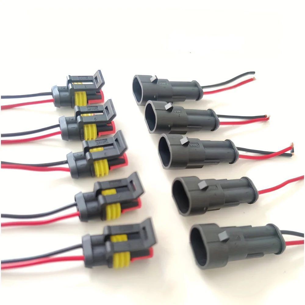 10 pçs 5 conjuntos de conectores elétricos automotivos à prova dwaterproof água masculino feminino plug 2 pinos maneira com fio para carro motocicleta scooter marinho