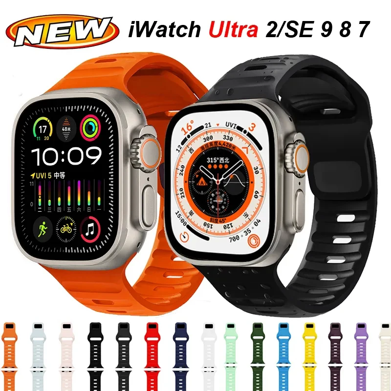 Pulseiras esportivas para apple watch band ultra 2 banda pulseiras de silicone macio pulseira de substituição para iwatch série 9 8 7 6 5 4 se correa