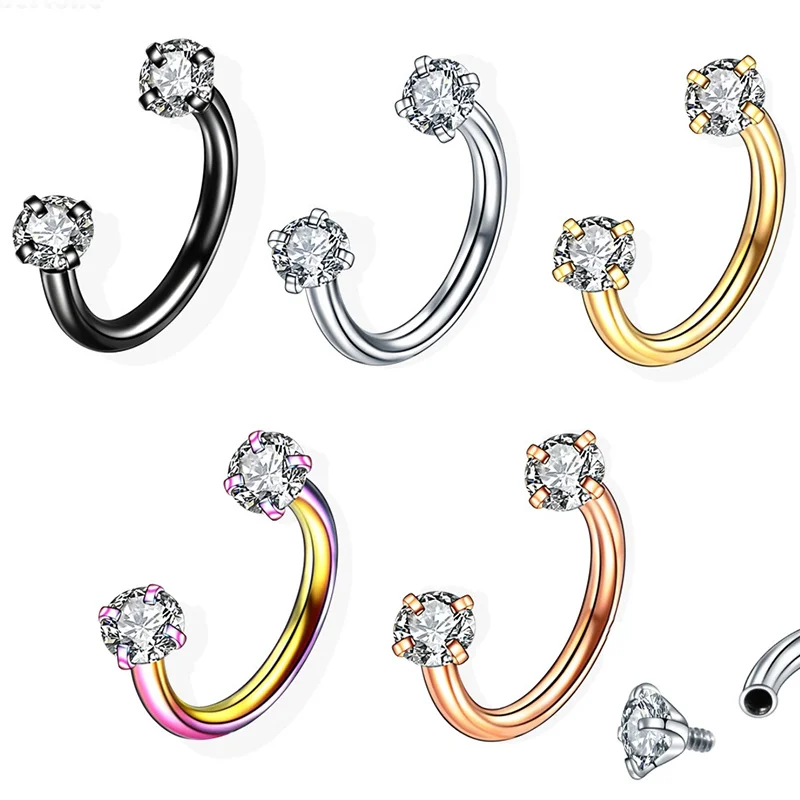 1PC Inox Pha Lê Vòng Nhẫn Xỏ Mũi Tai Bụng Nhẫn Nam Nữ Sụn Xoắn Bông Tai Daith Trang Sức Khuyên