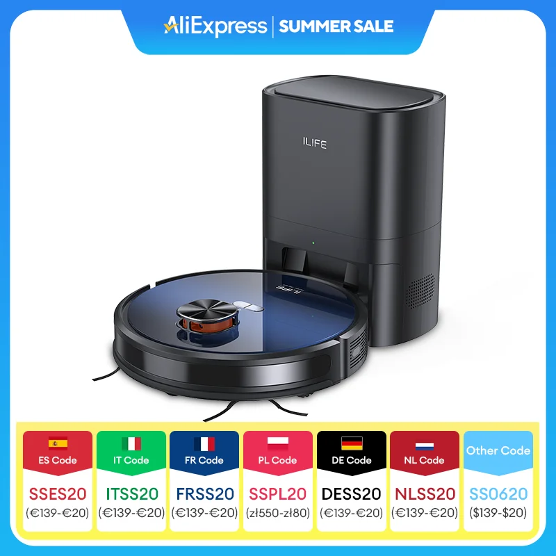 Robot aspirador ILIFE T10s LDS, estación de vacío automática durante 60 días, bolsa grande para polvo de 2,5 L, Control remoto por aplicación, succión de 3000 Pa