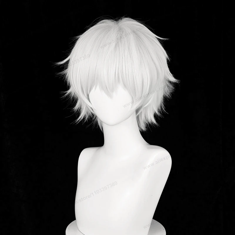 カネキケンコスプレウィッグ 30 センチメートルショートシルバーホワイトマンヘアアニメ耐熱合成かつら