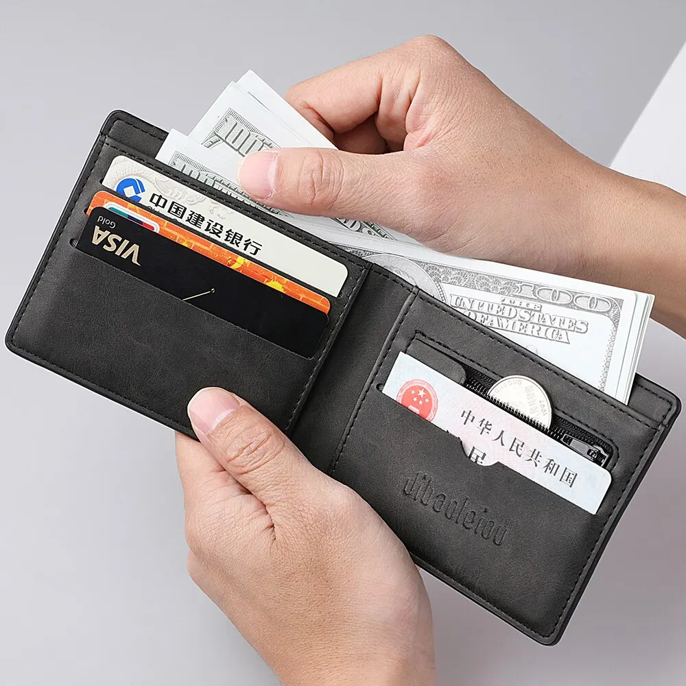 2025 New Wallet Men Short Dollar Clip Zipper Simple Soft Leather Lightweight