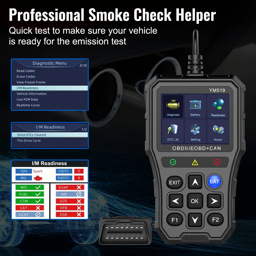 เครื่องทดสอบแบตเตอรี่เครื่องอ่านรหัส Fault Code Scanner OBD2 รหัส Reader Multi-Language YM519 เครื่องมือวินิจฉัยรถยนต์ตรวจสอบระบบเครื่องยนต์