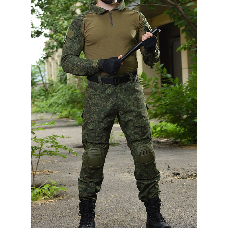 Ru Camo ชุดยุทธวิธีสำหรับผู้ชาย, เสื้อยืดแขนยาวระบายอากาศกลางแจ้ง + กางเกงคาร์โก้หลายกระเป๋าตรงชุด2ชิ้นชุดฝึกซ้อมต่อสู้
