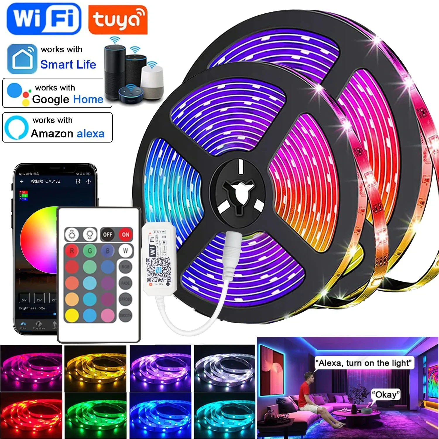 Tira de Luces Led Rgb para exteriores, cinta de luz impermeable, Flexible, autoadhesiva, 12V, 5050, 2835, 15M, 20M