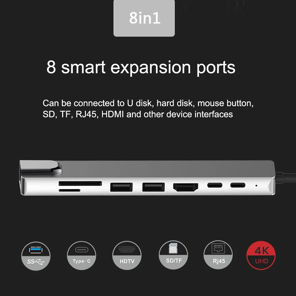 USB 3,0 tipo C HUB USB C estación de acoplamiento a HDMI 4K 30HZ multifuncional tipo C a RJ45 1000Mbps adaptador Ethernet extensor VGA