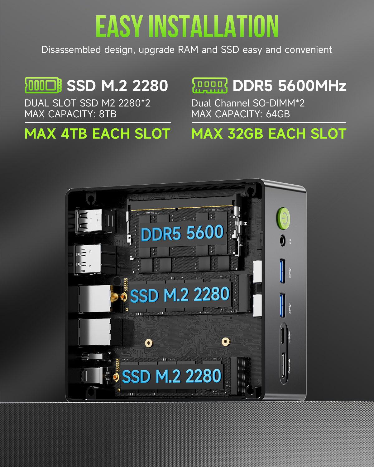 GMKtec Oculink Mini PC K11 K8 Plus M7 AMD Ryzen 9 8945HS 8845HS 6850H 2*USB4 2*DDR5 2*2.5G LAN Gaming Computer Windows 11 WiFi6
