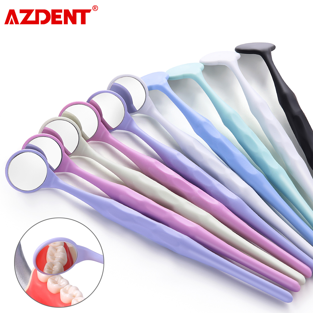 Azdent 10 pçs/set dental anti-nevoeiro boca espelho superfície exame espelhos colorido lidar com refletores autoclavável ferramenta de clareamento dos dentes
