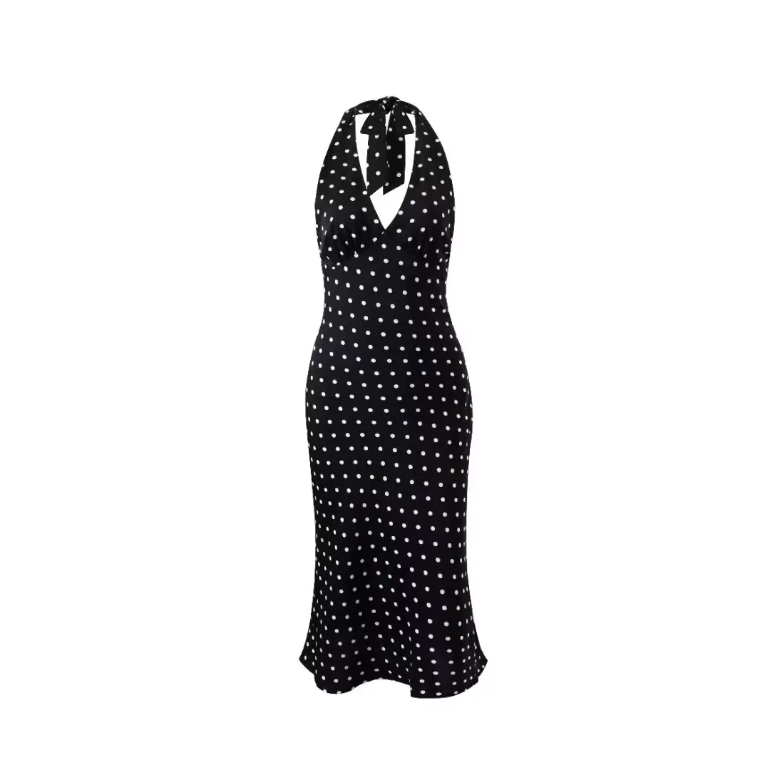2024 sommer Neue frauen Französisch Europäischen und Amerikanischen Welle Punkt Ärmellose Hängenden Hals Gedruckt Temperament Strap Kleid