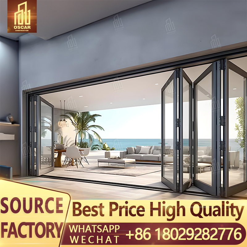 customized Aluminum Alloy Double Tempered Glass Sliding Door Balcony Courtyard avoid Hurricane impact Sliding Door for sale
