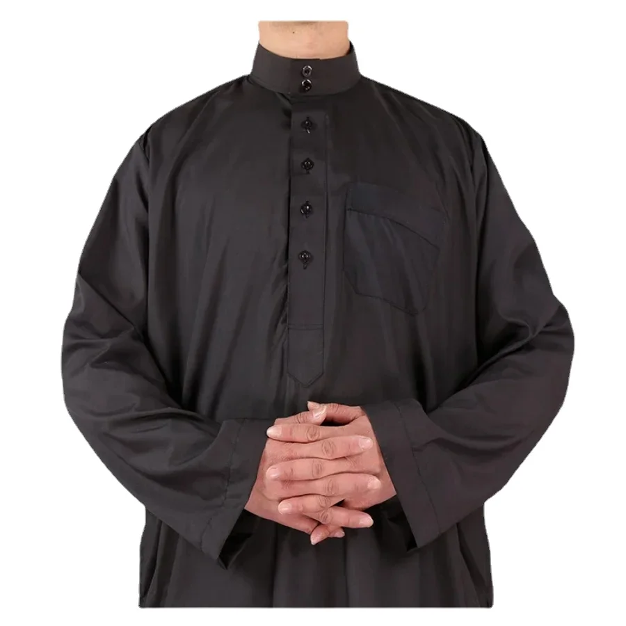 固体イスラム教徒のファッション男性ローブカフタンアバヤパキスタン Jubba 男性ボンネットオム Musulman アラビアイスラム服 Qamis オム Musulman