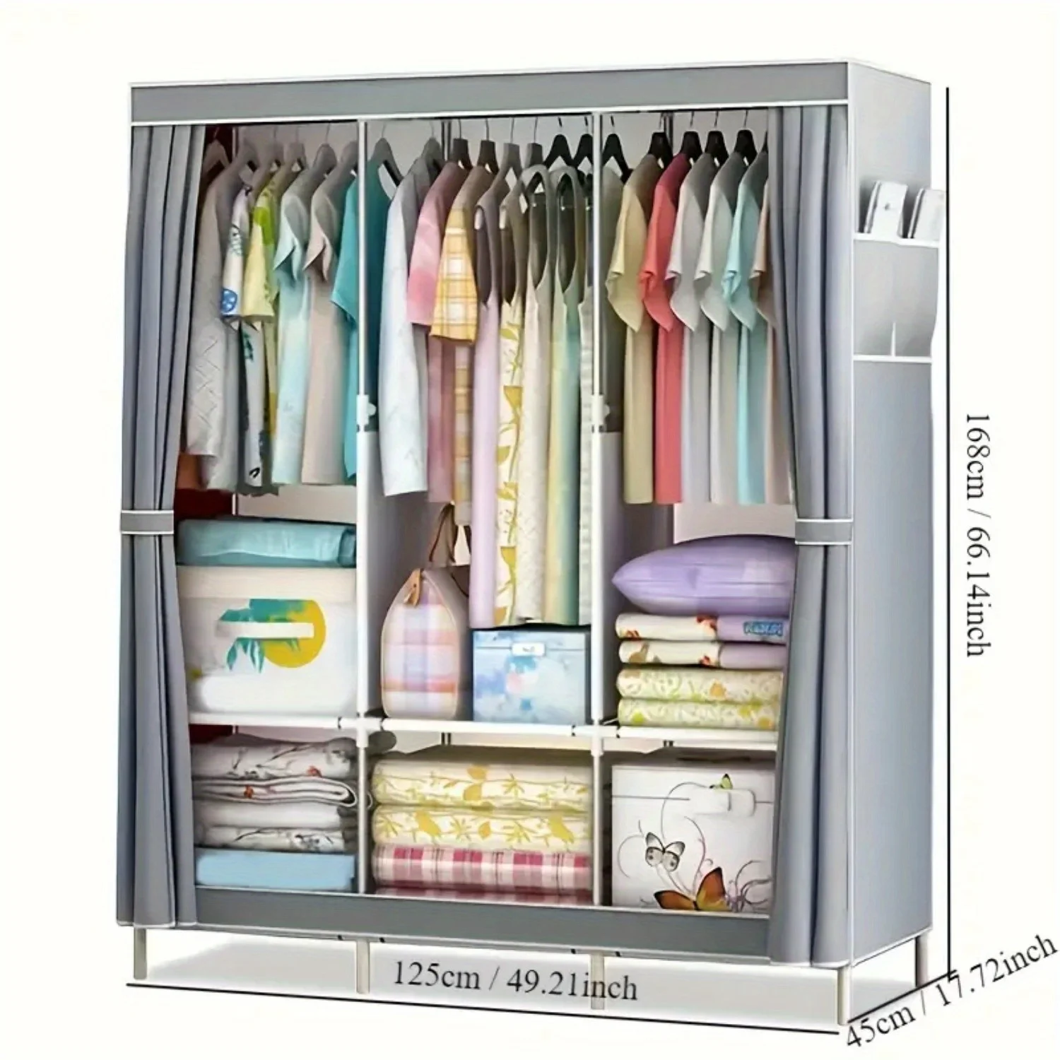 Simple Fabric Wardrobe, Metal & Plastic Bedroom Closet, Sturdy Steel Frame, Multi-Layer Storage Organizer for Dorm and Home Use