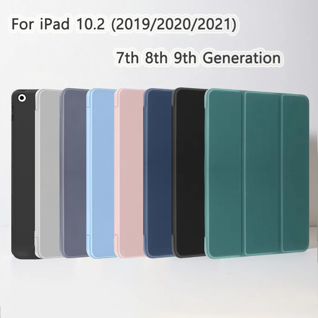 Pour Apple iPad 10.2 2019 2020 2021 7e 8e 9e génération couverture intelligente à rabat magnétique, support à trois volets, coque en silicone souple antichoc
