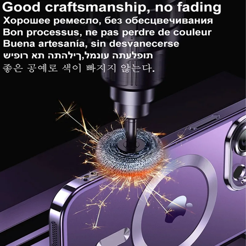 Chapado de lujo para funda magnética Magsafe para iPhone 16 15 14 13 12 11 Pro Max Plus cubierta de carga inalámbrica con Protector de lente