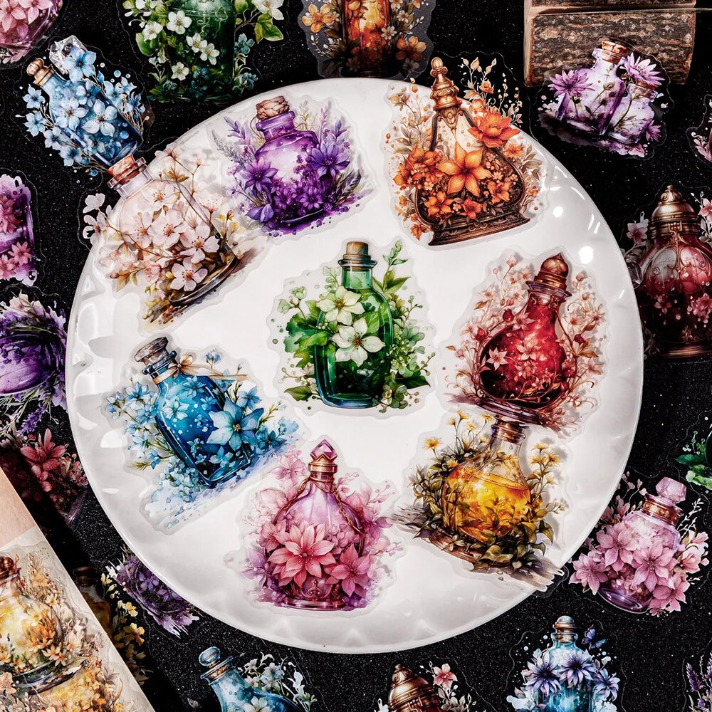 6 スタイル 20 ピース/パックヴィンテージボトル PET ステッカーパック装飾 DIY ステッカー白インクカードハンドブック素材