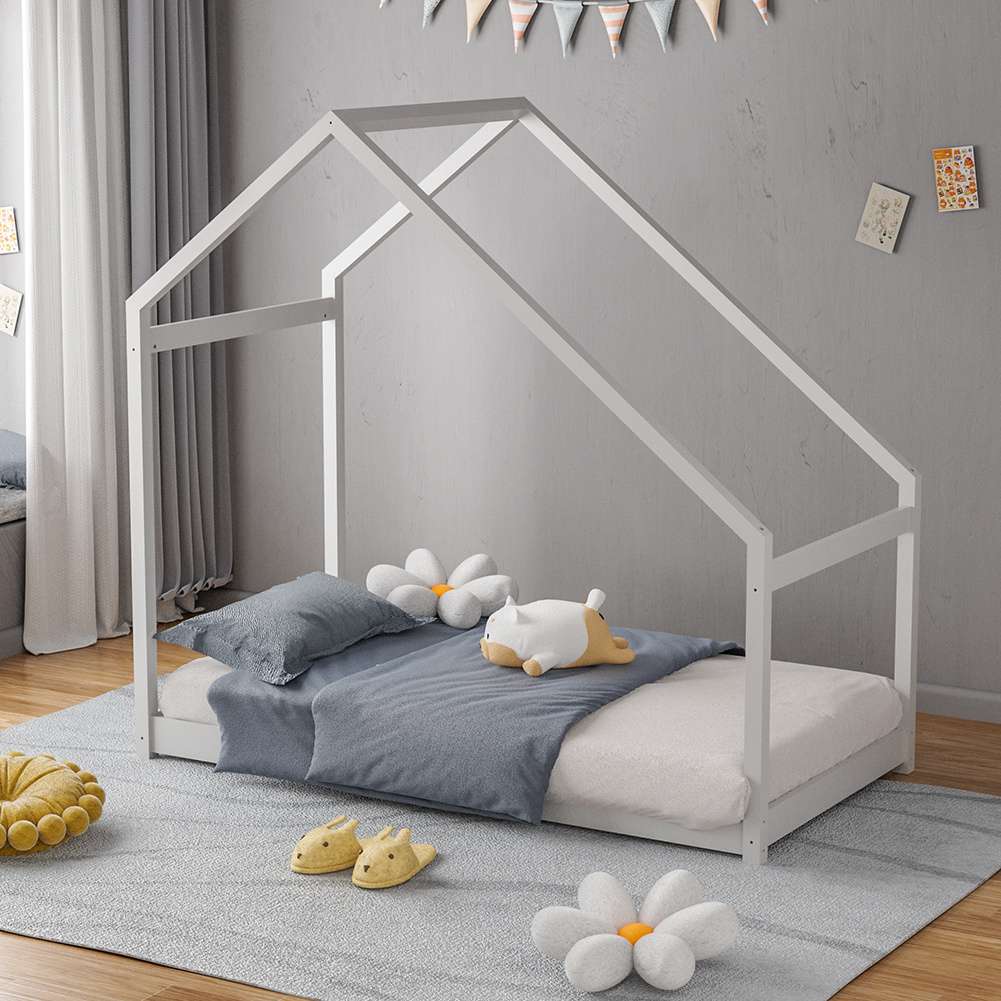 White Pine Wood House Frame Toddler Floor Bed