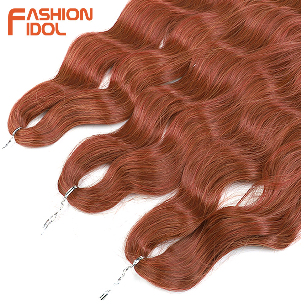 MODA IDOL-Deep Wave Crochet extensões de cabelo, cabelo sintético, Ombre Grey, Water Wave, fibra resistente ao calor, 24"