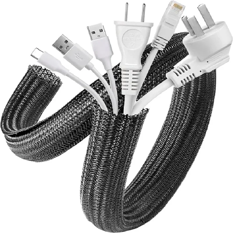 Funda de cable trenzada de 1m, 3m, 5m, envoltura de cable de nailon para mascotas, fundas de cable para escritorio, PC, TV, protector de cable, cubierta de envoltura de cable