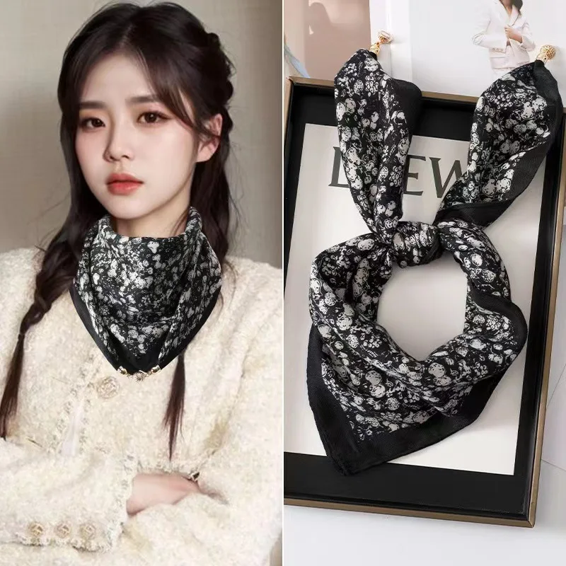 Nueva bufanda cuadrada cálida, bufanda triangular con botones magnéticos, bufanda de algodón para mujer, primavera, otoño e invierno, estilo occidental, estilo de cuello Ve